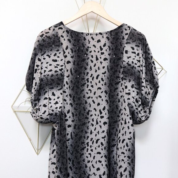 Y2K Animal Print & Striped Top/Dress w/ Batwing Sleeves, Black Grey Sequined Top - Picture 6 of 6
